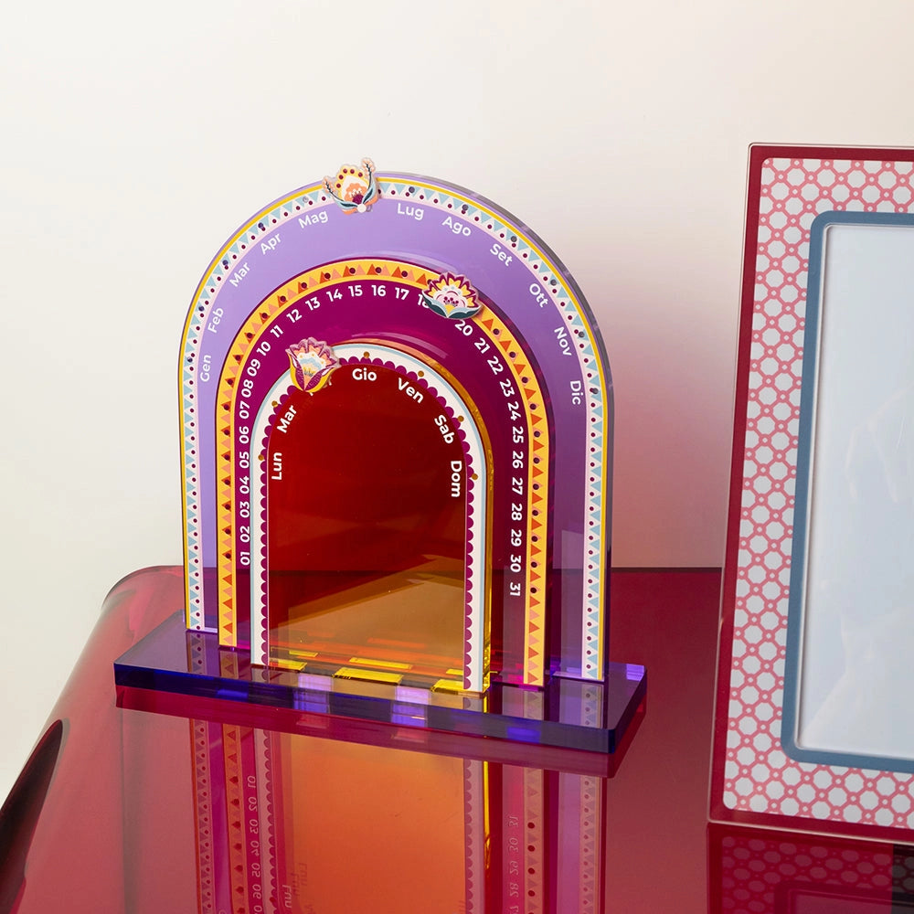 CALENDARIO PERPETUO SIBILLA IN CRISTALLO ACRILICO DECORATO FUXIA