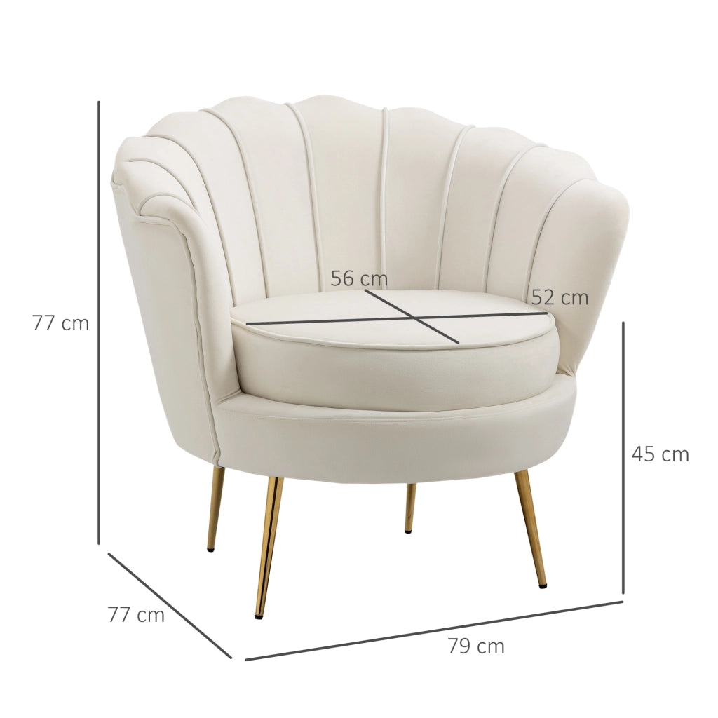 EasyComfort Poltrona di Design Stile Vintage Imbottita in Velluto, 79x77x77cm, Crema