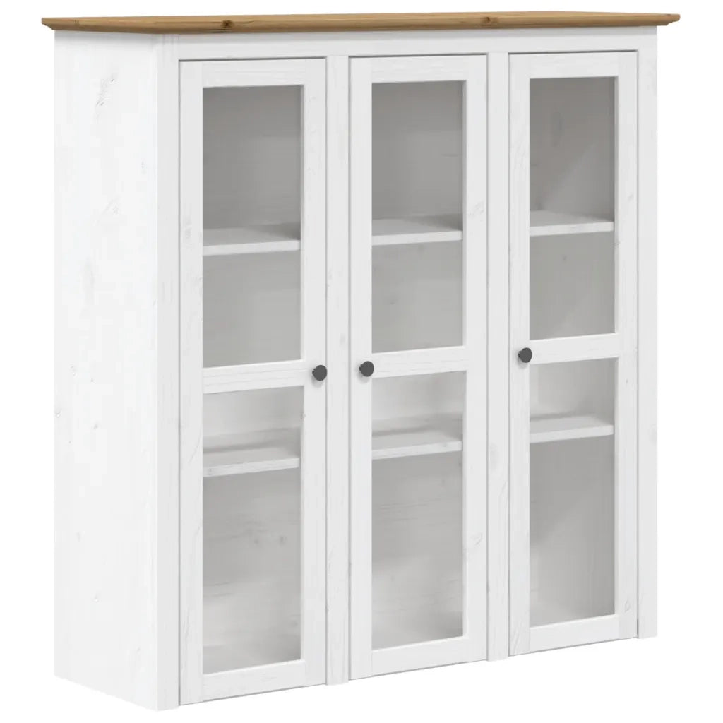 Mobile con Ante Vetro BODO Legno Massello Pino Bianco e Marrone 355078