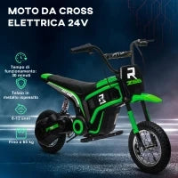 Moto Elettrica per Bambini con Acceleratore Manuale, 2 Velocità 8-16km/h, Età 8-12 Anni, Verde