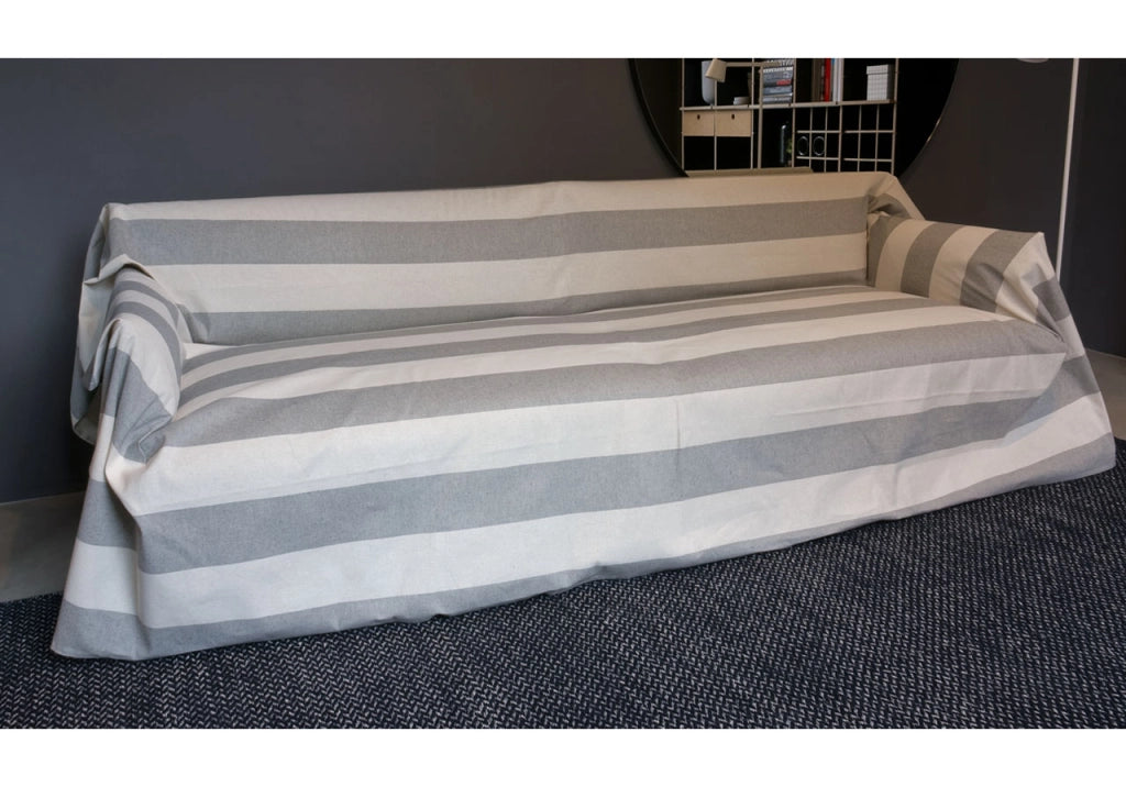 Telo Arredo Granfoulard Copritutto Cotone Made Italy Vari Disegni Arredatutto Copriletto Multiuso - 1 Piazza - Riga Fascia Grigio