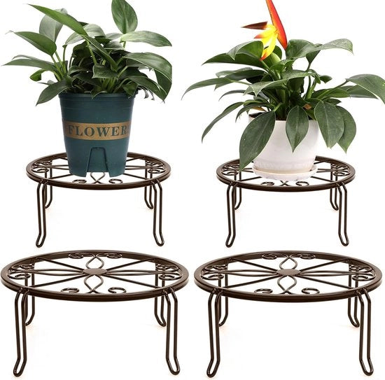 Standare per fiori in metallo, nero, soggiorno, vassoio per fiori, giardino per interni ed esterni, vetrina per fiori, vetrina, balcone, vetrina per piante, scala decorativa per piante, interna, esterna, decorazione (marrone)