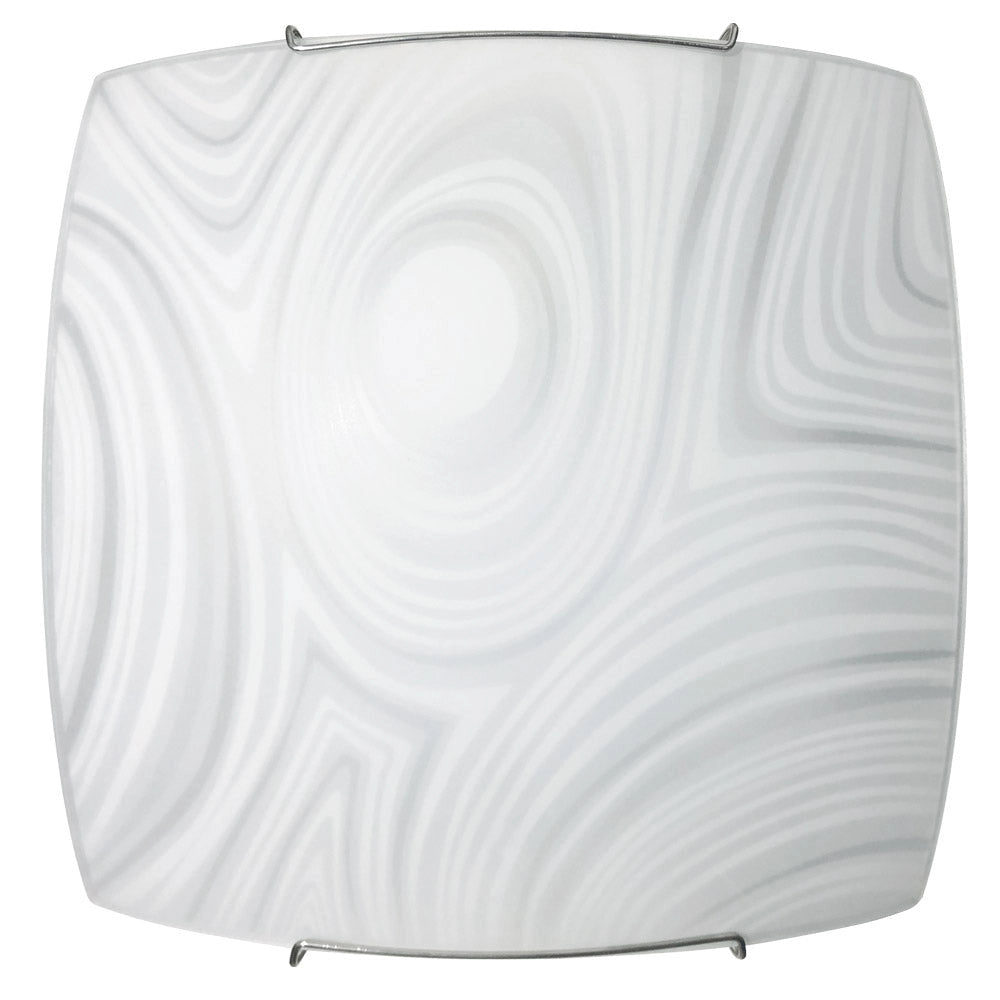 Plafoniera 1xE27 Ganci Cromo Vetro Lastra Bianco Decorato Fantasia E-Energy Martina