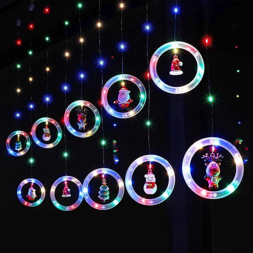 Trade Shop - Tenda Catena Luminosa 3mt Usb Luci Natale Telecomando 10 Addobbi Natalizi Finestra -