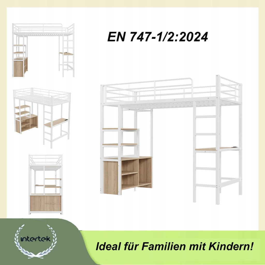 Letto a castello con scrivania e scaffali - Xylo - 90x200 - Bianco