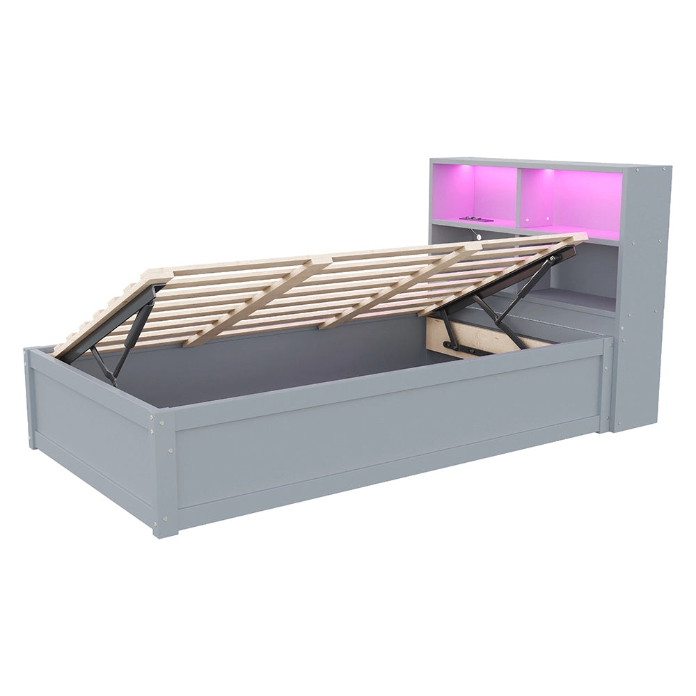 Divano letto-Xylo-90x200 cm-LED, multipresa, legno grigio