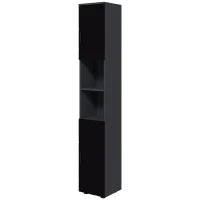 kleankin Colonna Bagno in Truciolato con 2 Ripiani Aperti e 2 Armadietti a 2 Livelli, 30x30x183 cm, Nero e Grigio
