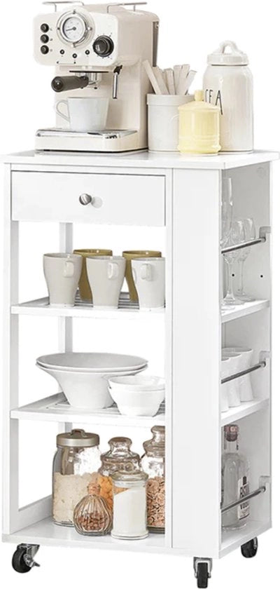 Carrello da cucina con caricatore - Servizio da tavola - Raccogli bicchieri - Spazio di stoccaggio - Bianco