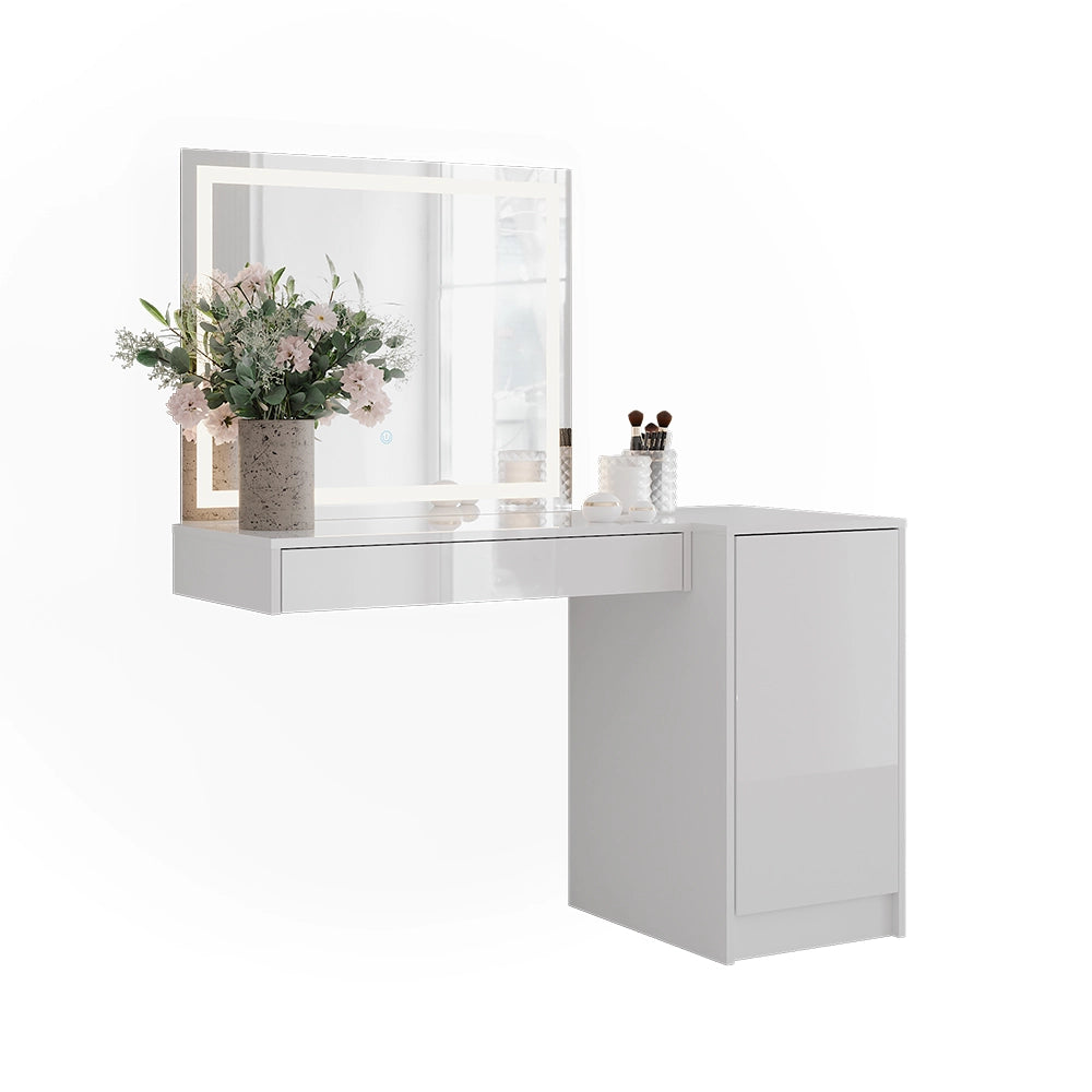 Vicco Tavolo da toeletta Bianco/bianco lucido 120 cm 3 parti