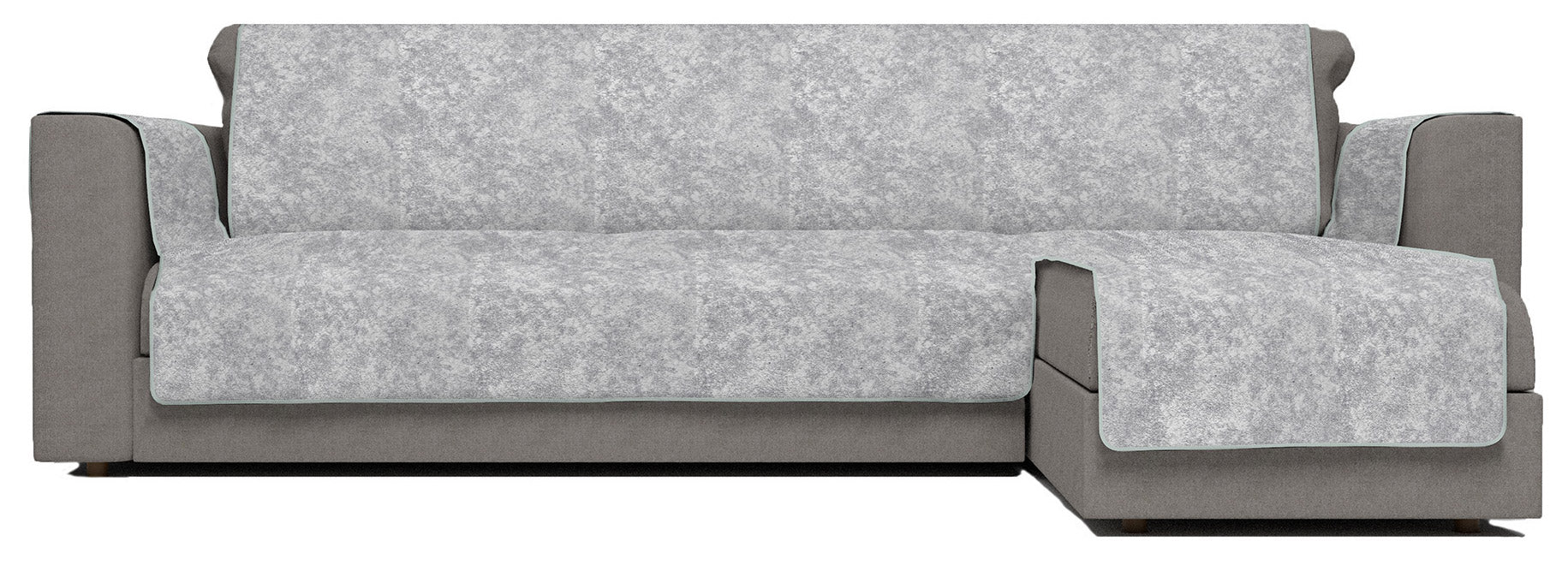 Copridivano con Penisola Destra Seduta 290 cm in Poliestere e Cotone Grigio Chiaro