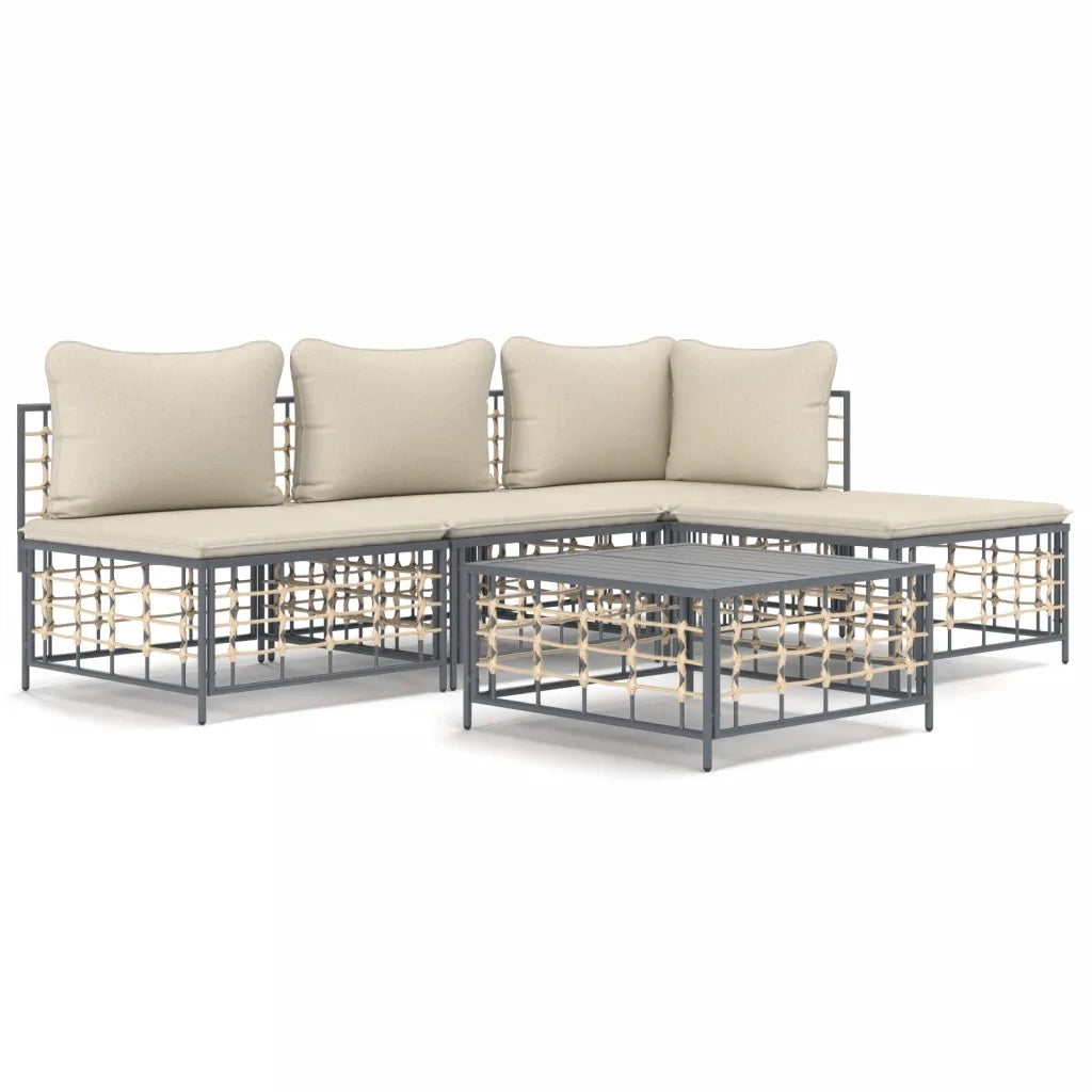 Set Divani da Giardino 5 pz con Cuscini Antracite in Polyrattan 3186732