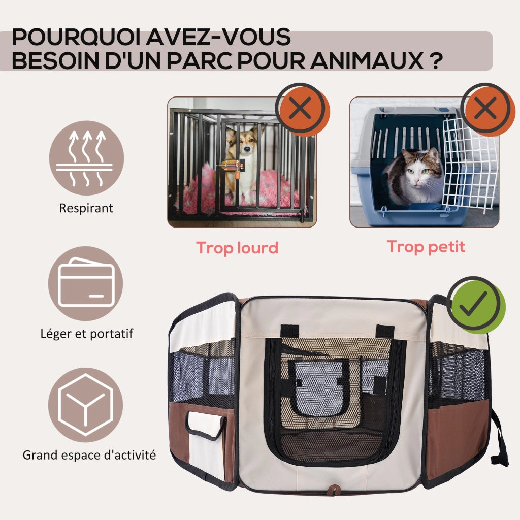 Recinto pieghevole per animali domestici ¨C zephmum ¨C ? 90x41 cm marrone beige