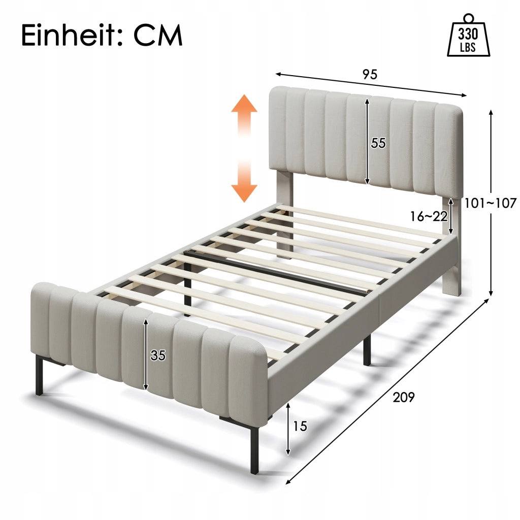 Letto imbottito 90x200 grigio-beige con schienale regolabile - Xylo