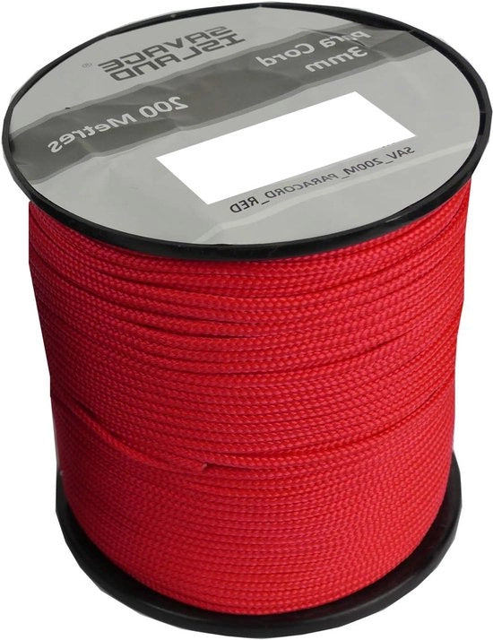 Paracord Largo per Camping - 200 m per Tenda Basha Bivi Ricovero Materasso di Campo Bushcraft - Rosso
