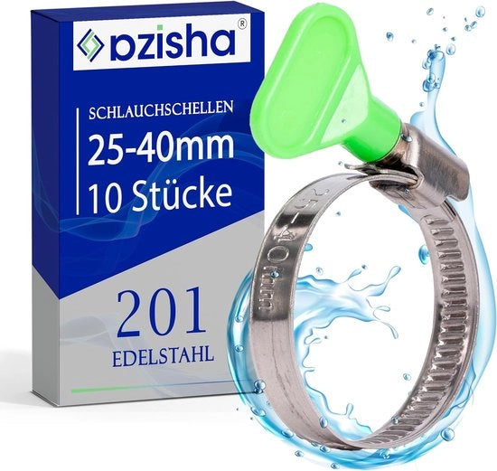 Slangklemme in acciaio inossidabile - qualità industriale - 25-40 mm - maniglia verde
