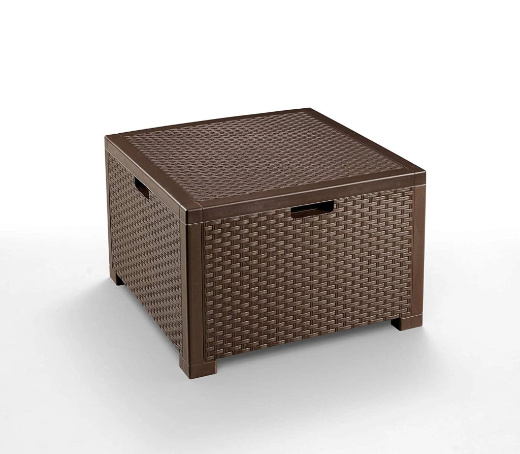 Salottino da esterno Apis, Set da giardino con cuscini, Salottino  effetto rattan, 100% Made in Italy, Marrone