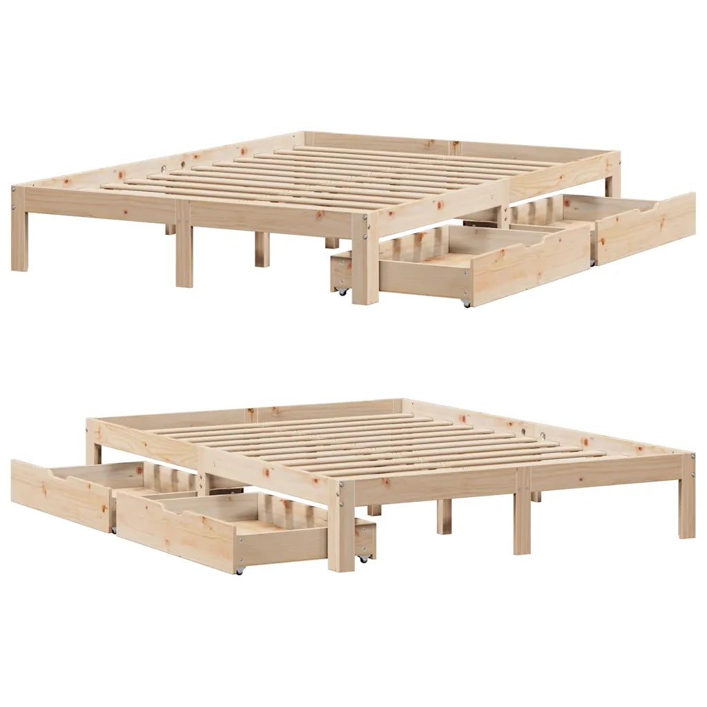 vidaXL Giroletto con Cassetti 150x200 cm in Legno Massello di Pino