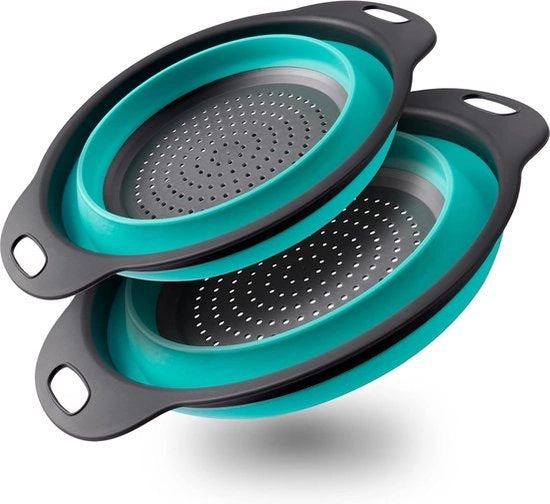 Due set di setole, setola, setola pieghevole, cucina, silicone, setola con manico, setola silicone spaziale, setola per esterno, camper, cucina, inclusa 2 misure, blu, 30 cm e 25 cm