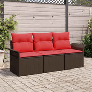 Set Divano da Giardino con cuscino 3 pcs Marrone Poly Rattan