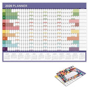 Calendario da parete 2026, calendario 2026, calendario da parete in inglese, progettato pieghevole, con adesivi per la pianificazione, colore blu scuro.
