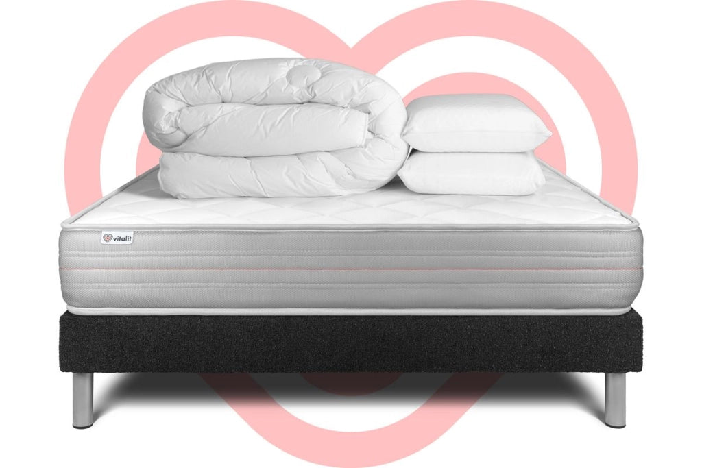 Pacchetto letto completo - Materasso 200x200cm + Box spring con doghe (kit) + 2 cuscini + Piumino - Vitalmemo