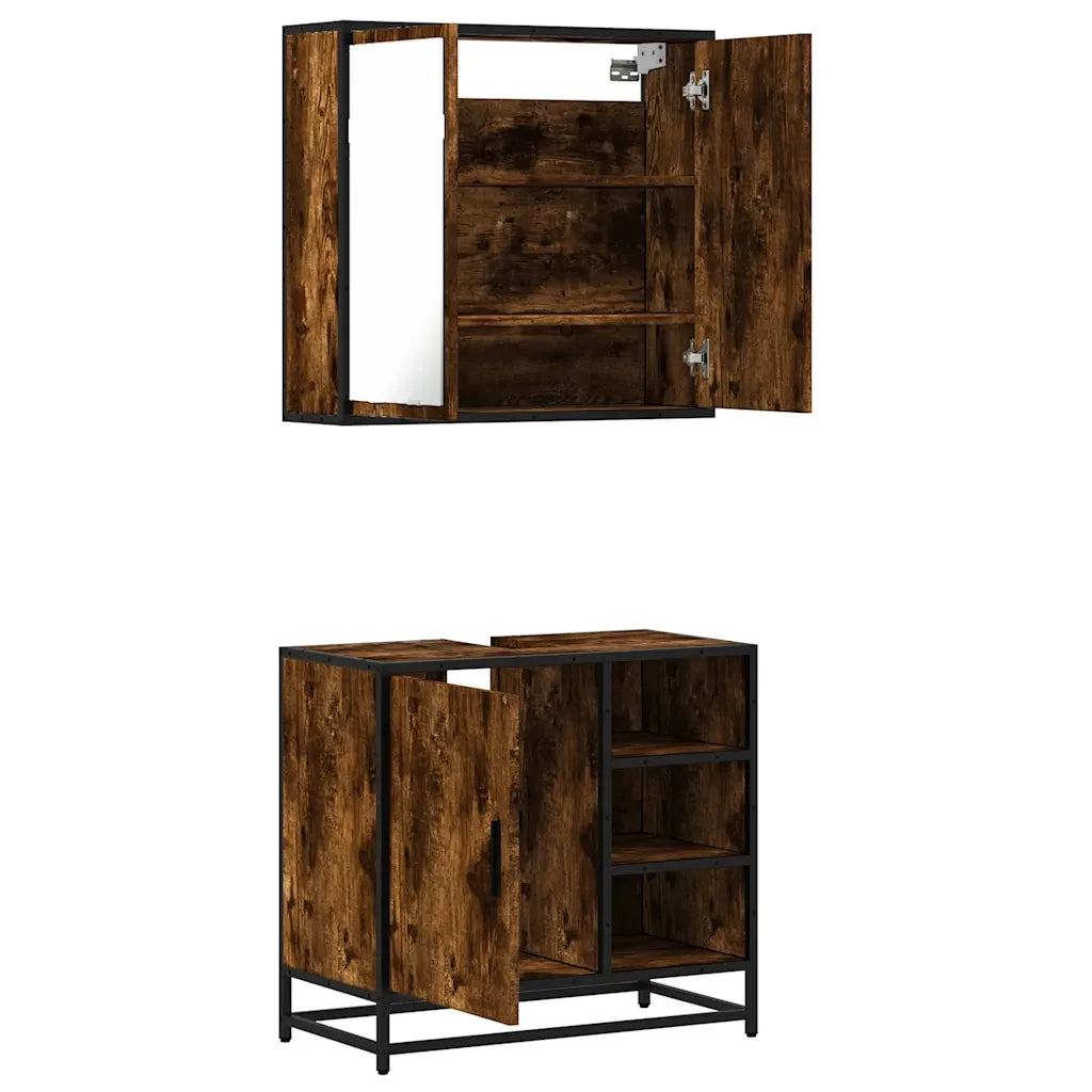 Set Mobili da Bagno 2 pz Rovere Fumo in Legno Multistrato