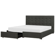 Letto contenitore matrimoniale imbottito grigio scuro con rete a doghe e cassetti 180 x 200 cm