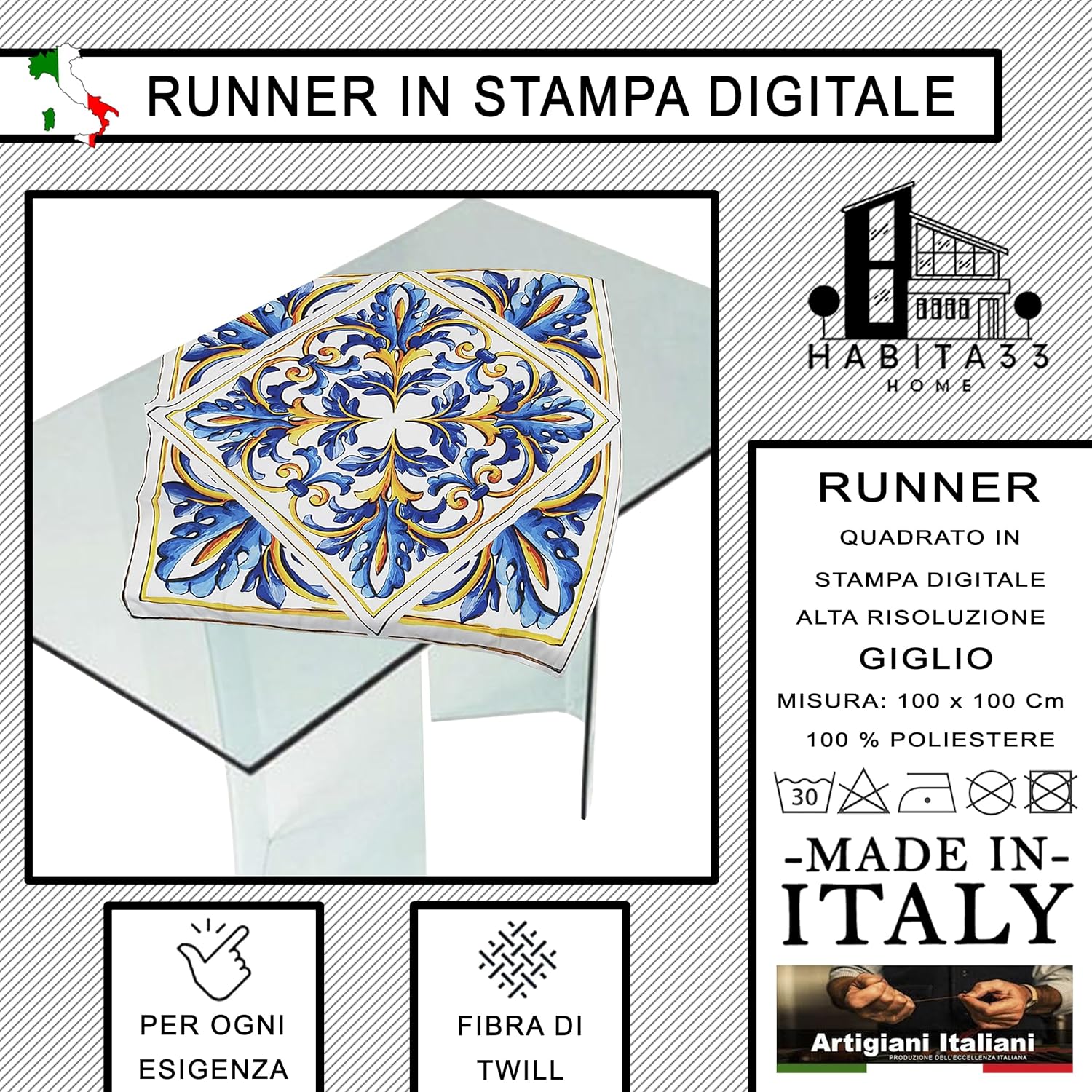 Runner da Tavola, Centrotavola Moderno per Mobili da interno o esterno Made in Italy (Giglio)