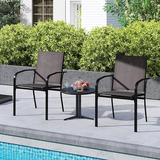 Set di 2/4 Sedie da Pranzo per Esterni, Sedia da Giardino Impilabili con Tessuto Traspirante, Braccioli, Schienale Alto e Telaio in Metallo, Portata 150 kg (Grigio,2)