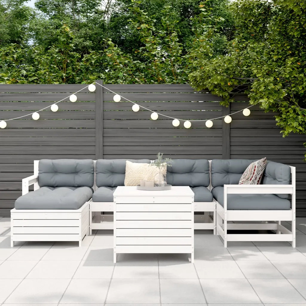 Set Divani da Giardino 7 pz Bianco in Legno Massello di Pino 3250985