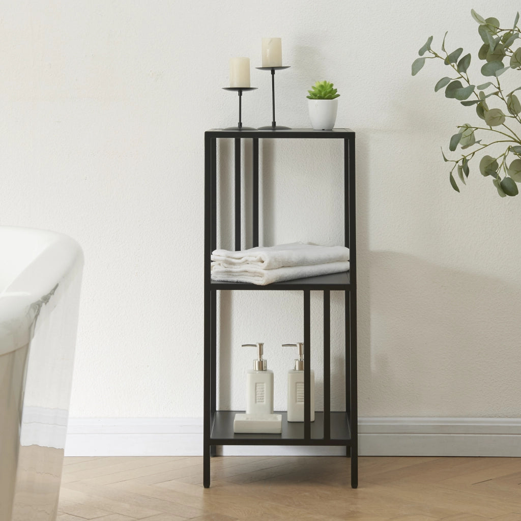 Scaffale Basso Kumlinge in Acciaio a 3 Ripiani Quadrati 80 x 35 x 35 cm Nero [en.casa]