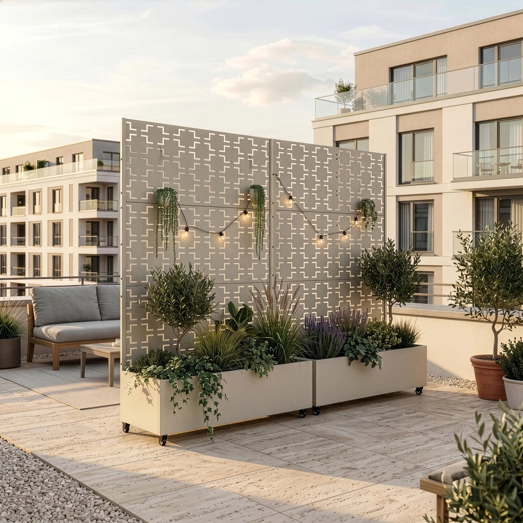 Fioriera con Spalliera Aaskis a Rotelle in Acciaio 190 x 120 x 38 cm - Beige casa.pro