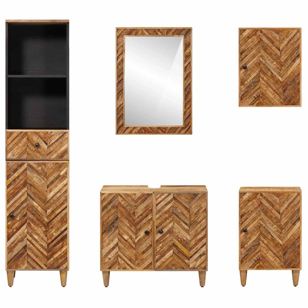 Set di Armadi da Bagno con porta 5 pcs Legno di mango massello