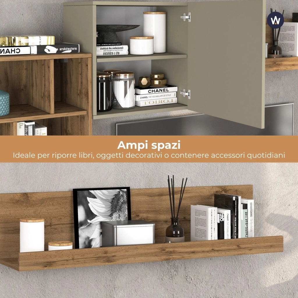 WHOUS Parete attrezzata Chronos set soggiorno Tortora Opaco e Rovere 180/260x40 cm