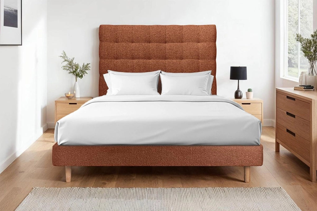 Letto 135x190 cm con testata imbottita - tessuto bouclé