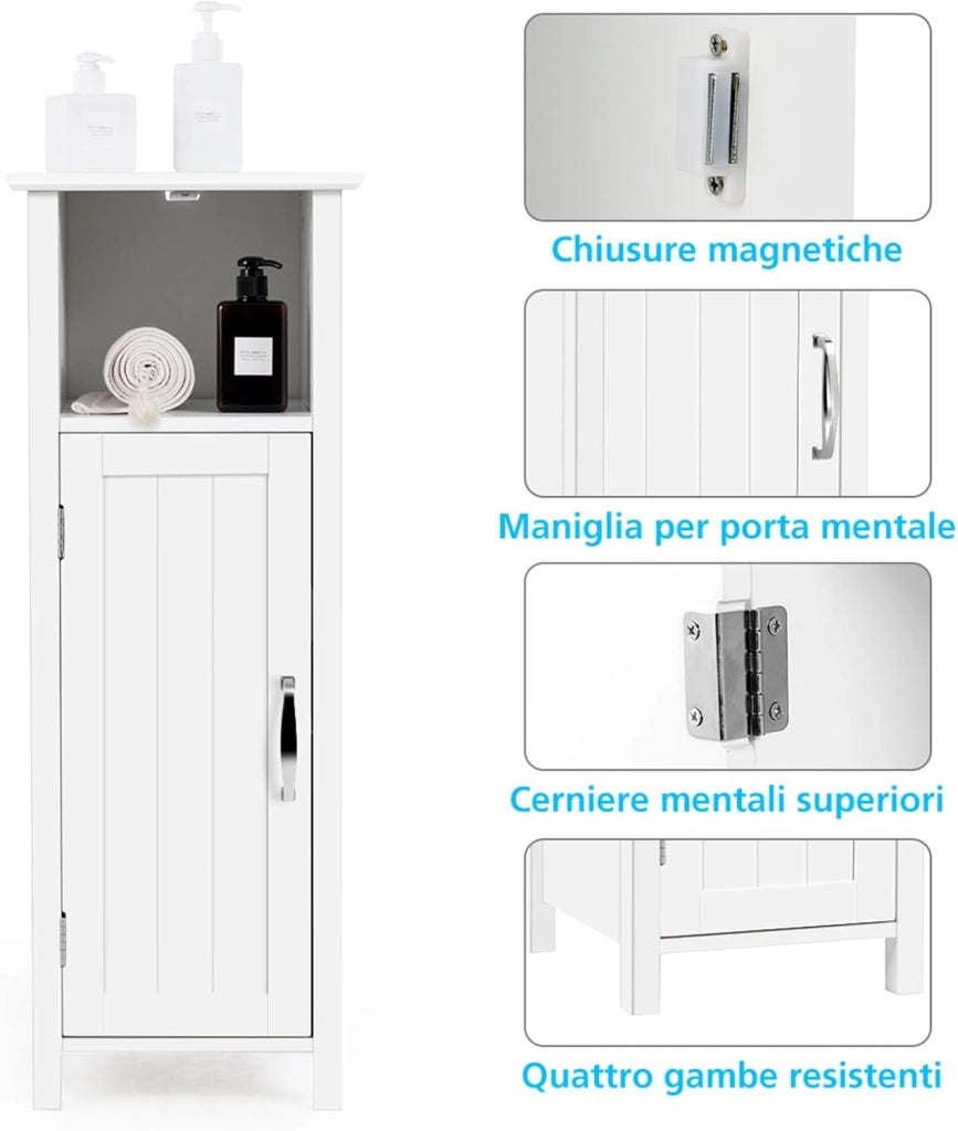 Mobile Bagno 30 x 30 x 80cm, Armadietto Salvaspazio in Legno con Ante e Ripiani Regolabili per Cucina, Soggiorno e Corridoio, Mobiletto Spazioso (Bianco)