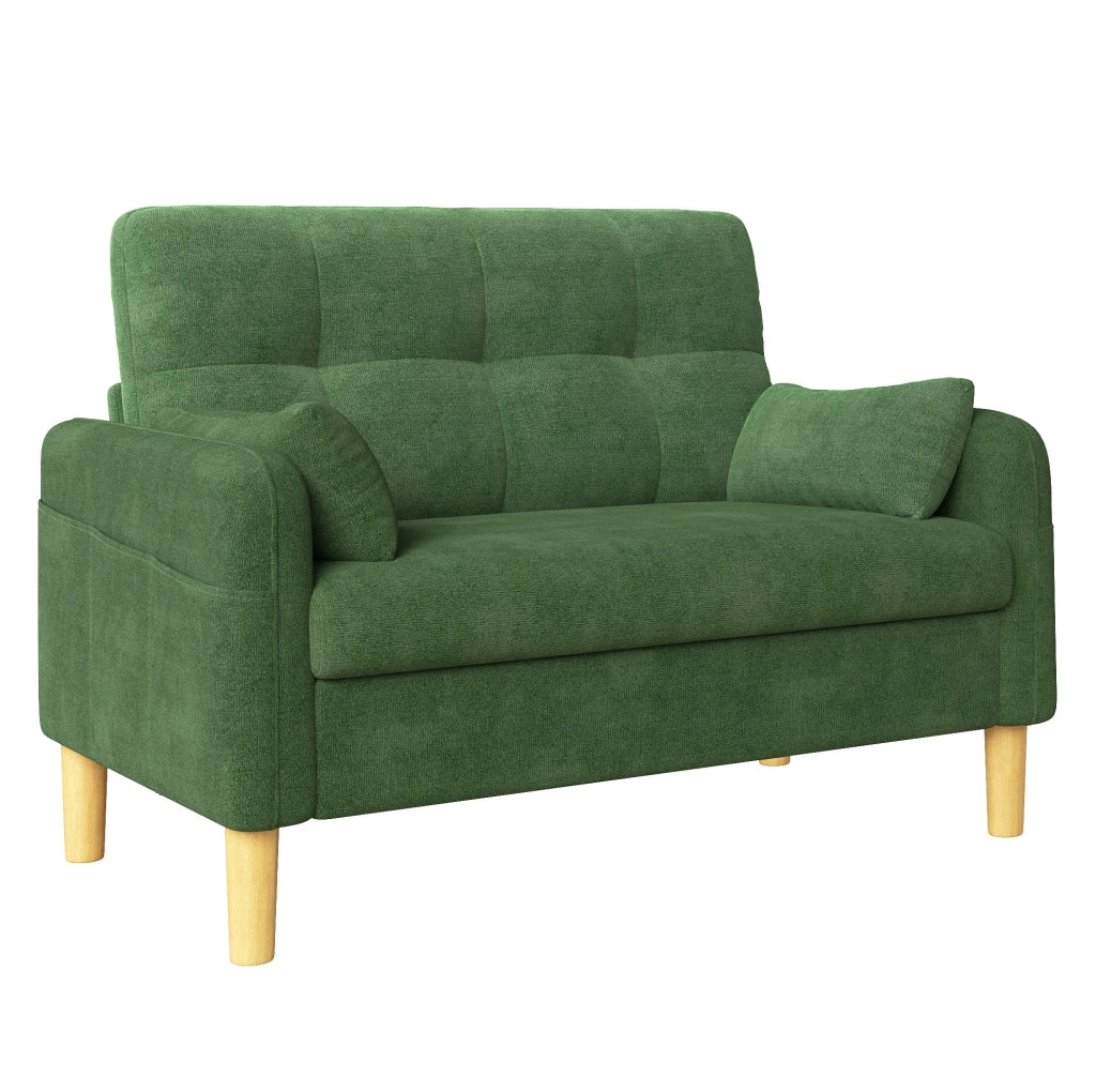 Divano 2 posti 119x78x85 cm verde in chenille con tasca laterale