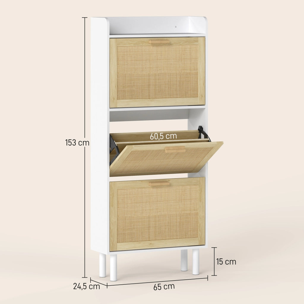 Scarpiera con 3 ante e ripiani ¨C Zephmum ¨C Bianco 65x24.5x153 cm