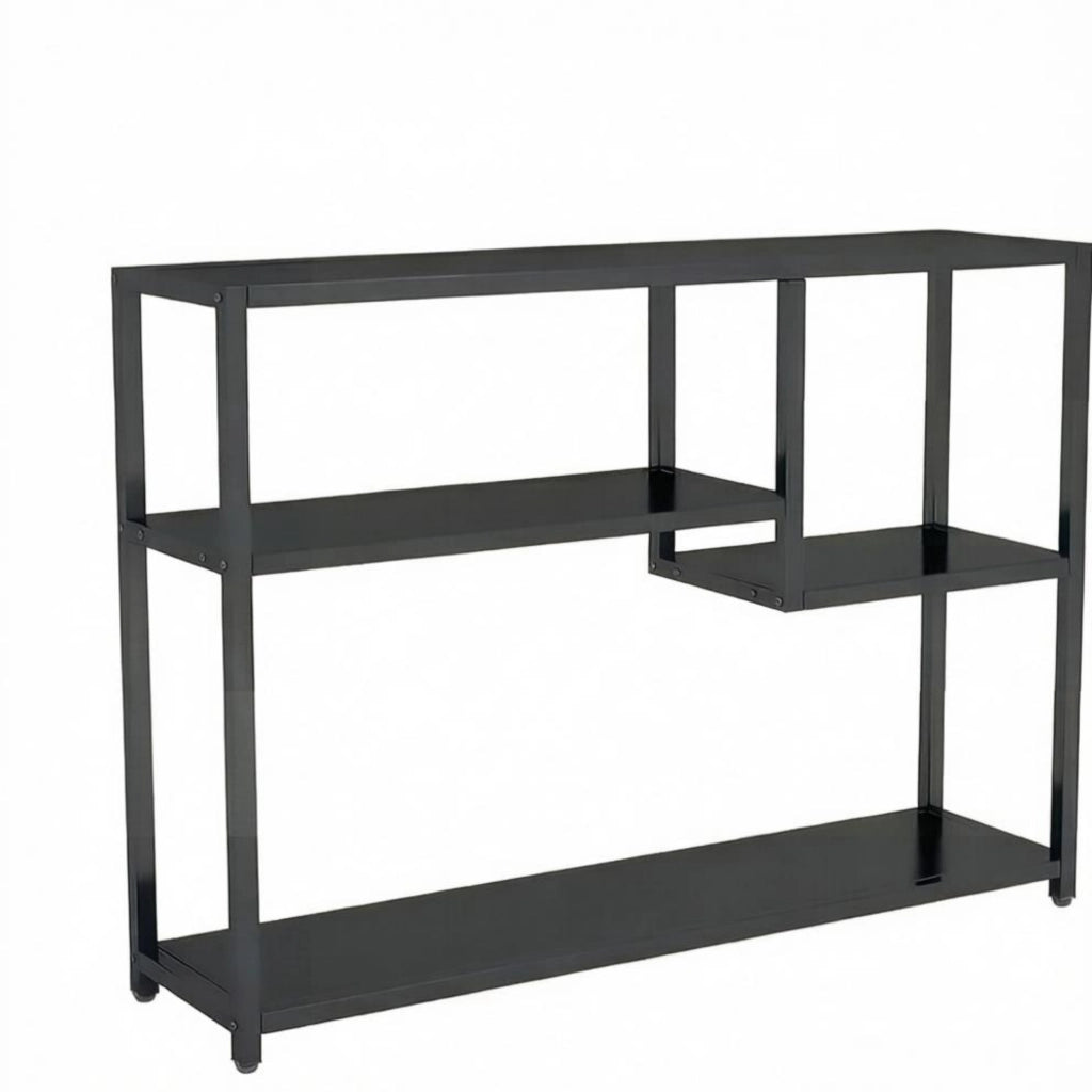 Tavolo consolle 110x30x85 cm con 4 ripiani in metallo e legno nero