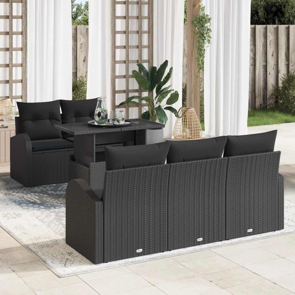 Set di Divani da Giardino 6 Pezzi con Cuscini Nero Rattan Polietilene
