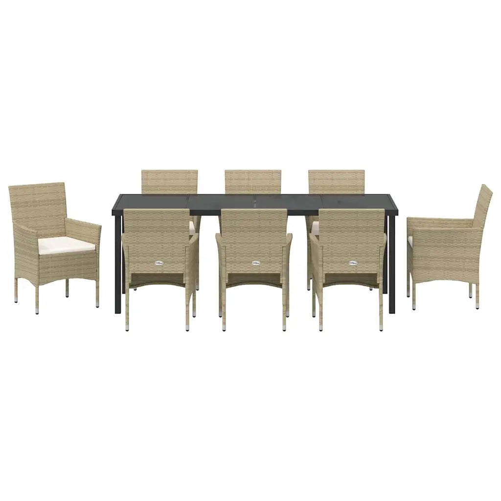 Set da Pranzo per Giardino con cuscino 9 pcs Beige polyrattan 3379743