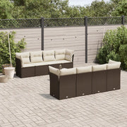 Set Divani da Giardino 9pz con Cuscini Marrone in Polyrattan 3217313