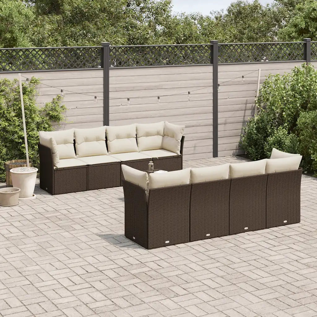 Set Divani da Giardino 9pz con Cuscini Marrone in Polyrattan 3217313