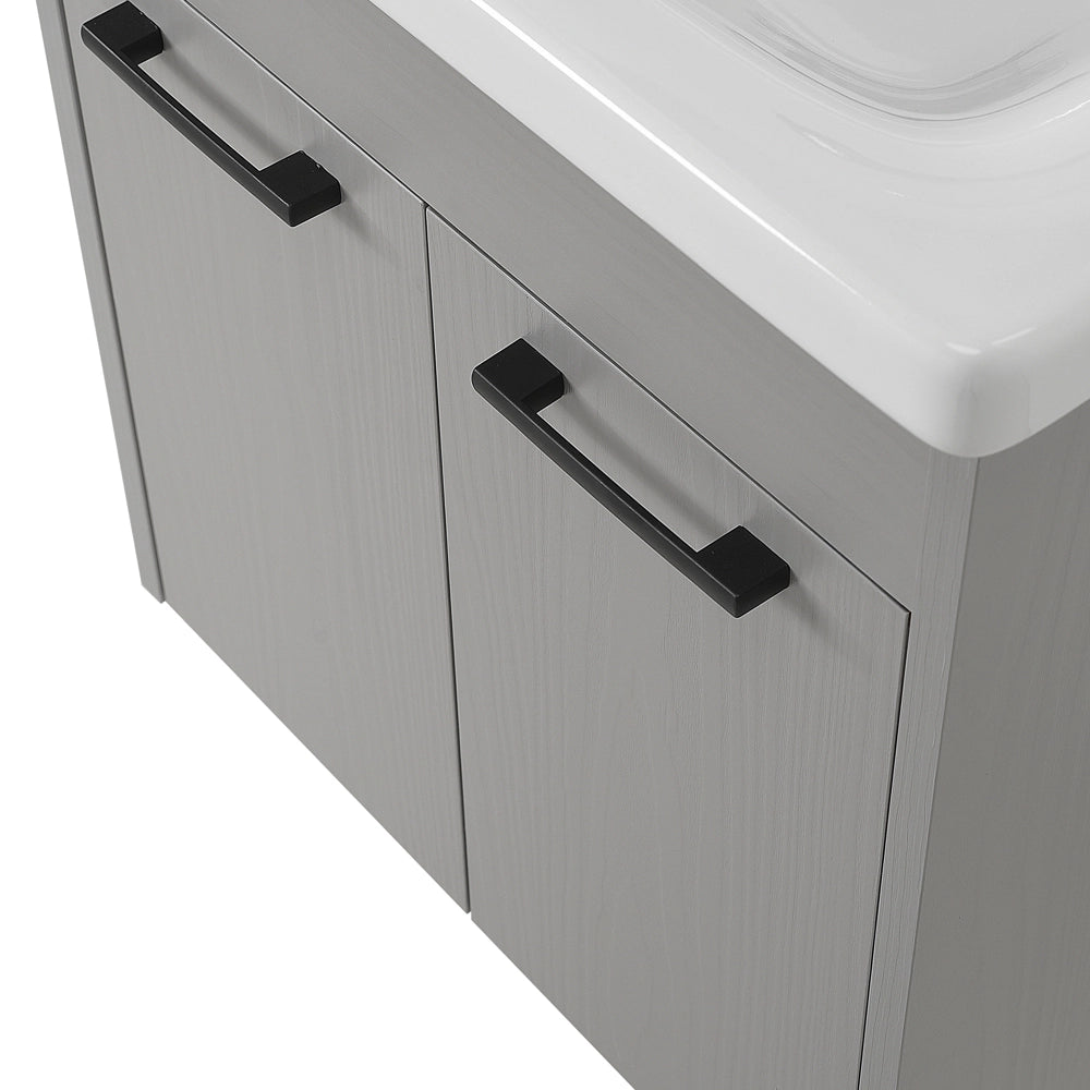 Mobile bagno sospeso 55 cm grigio chiaro effetto legno con armadietto a specchio Sofia
