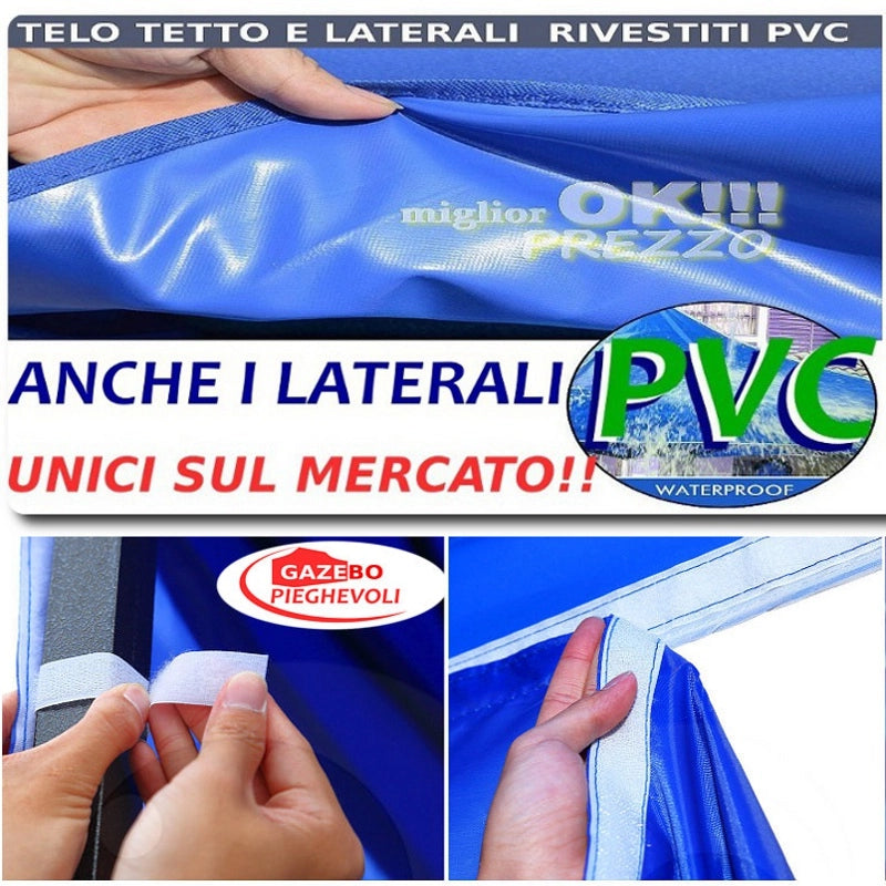 Gazebo 3x3 m verde pieghevole portatile estendibile richiudibile estensibile acciaio con laterali per fiere eventi stand chiosco tenda tendone mercato mercatino
