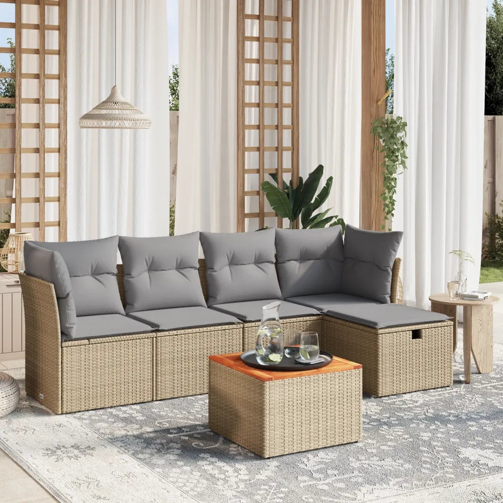 Set Divano da Giardino 6 pz con Cuscini Beige Misto Polyrattancod mxl 114521