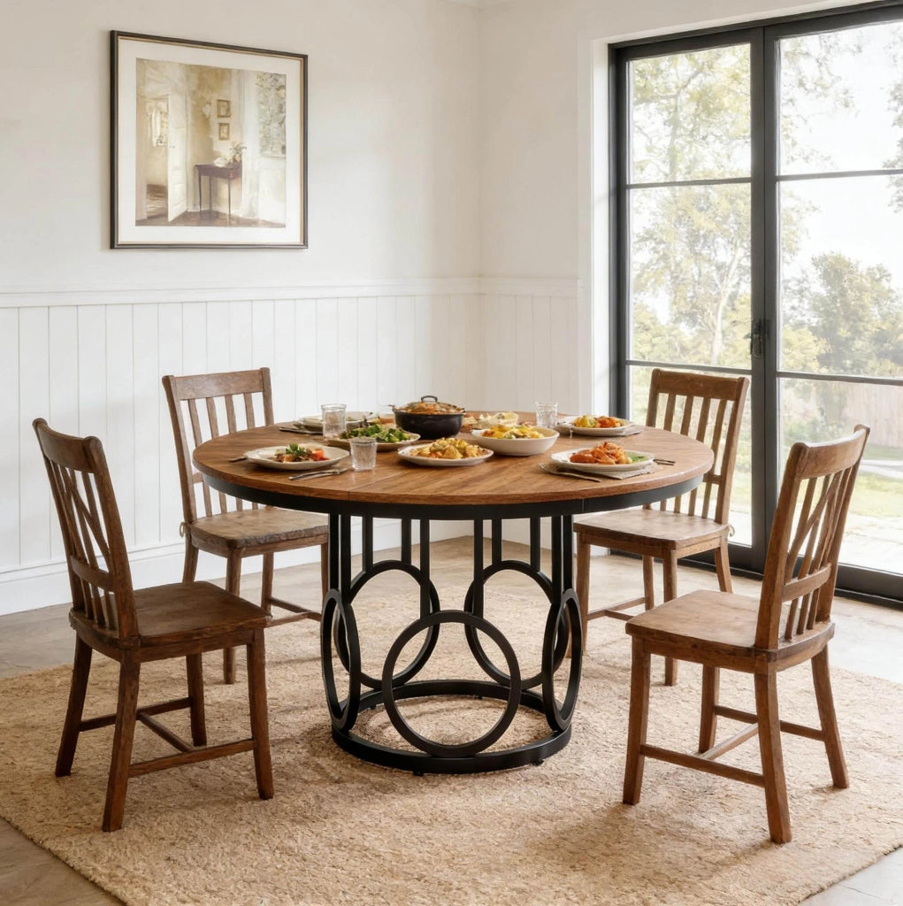 Tavolo da pranzo rotondo Ø120 cm in MDF e metallo