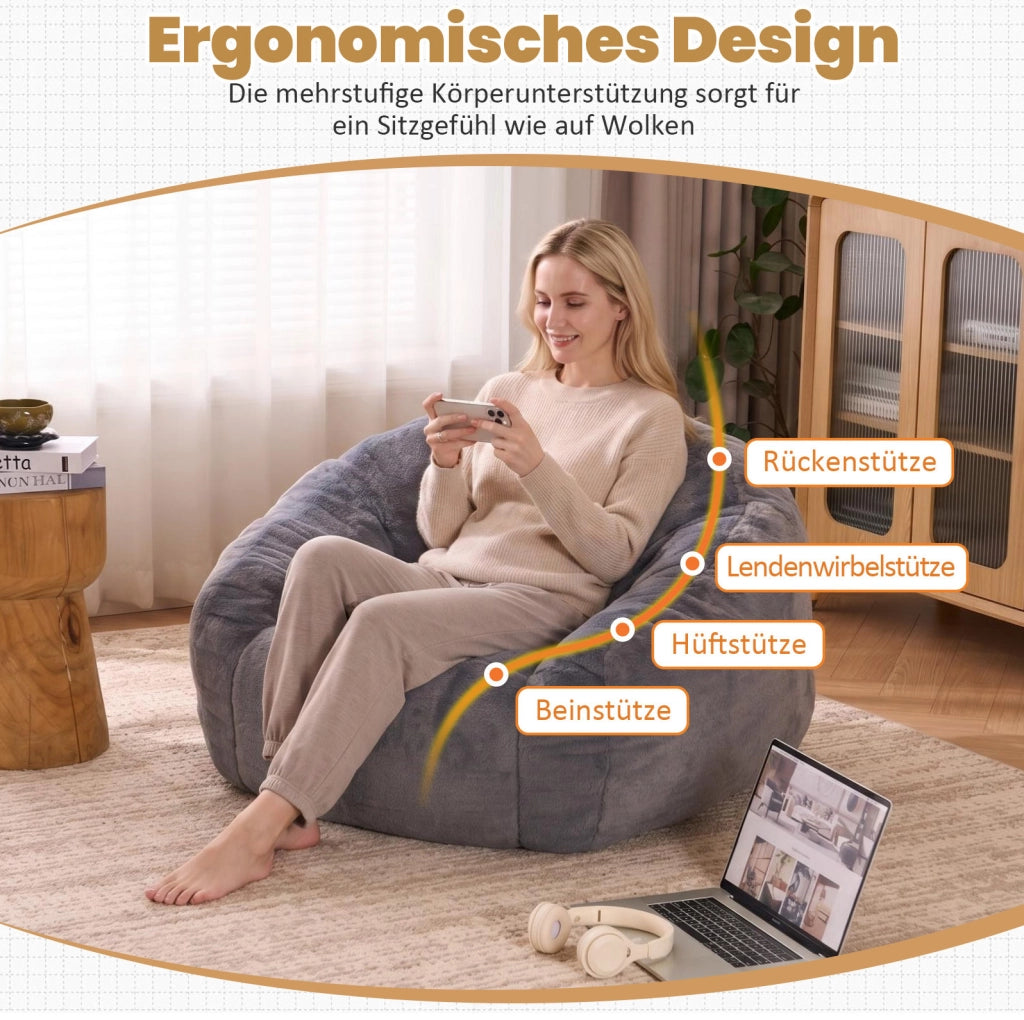 Pouf a pera 98x98x60 cm poliestere grigio， memory foam per lettura e relax