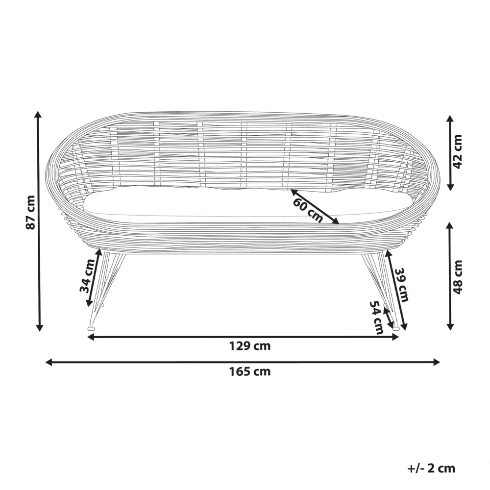 Divano a 2 posti in rattan naturale Beige chiaro Cuscino in cotone Resistenza media Indoor Outdoor Stile Boho Giardino Patio Balcone
