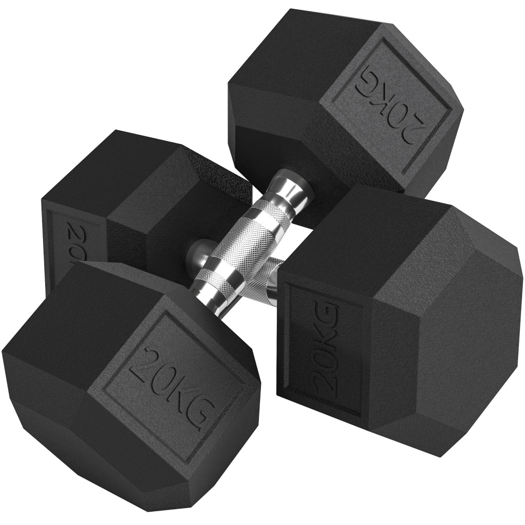 Set di Manubri da 2x20 kg con Impugnatura Antiscivolo in Metallo Nero